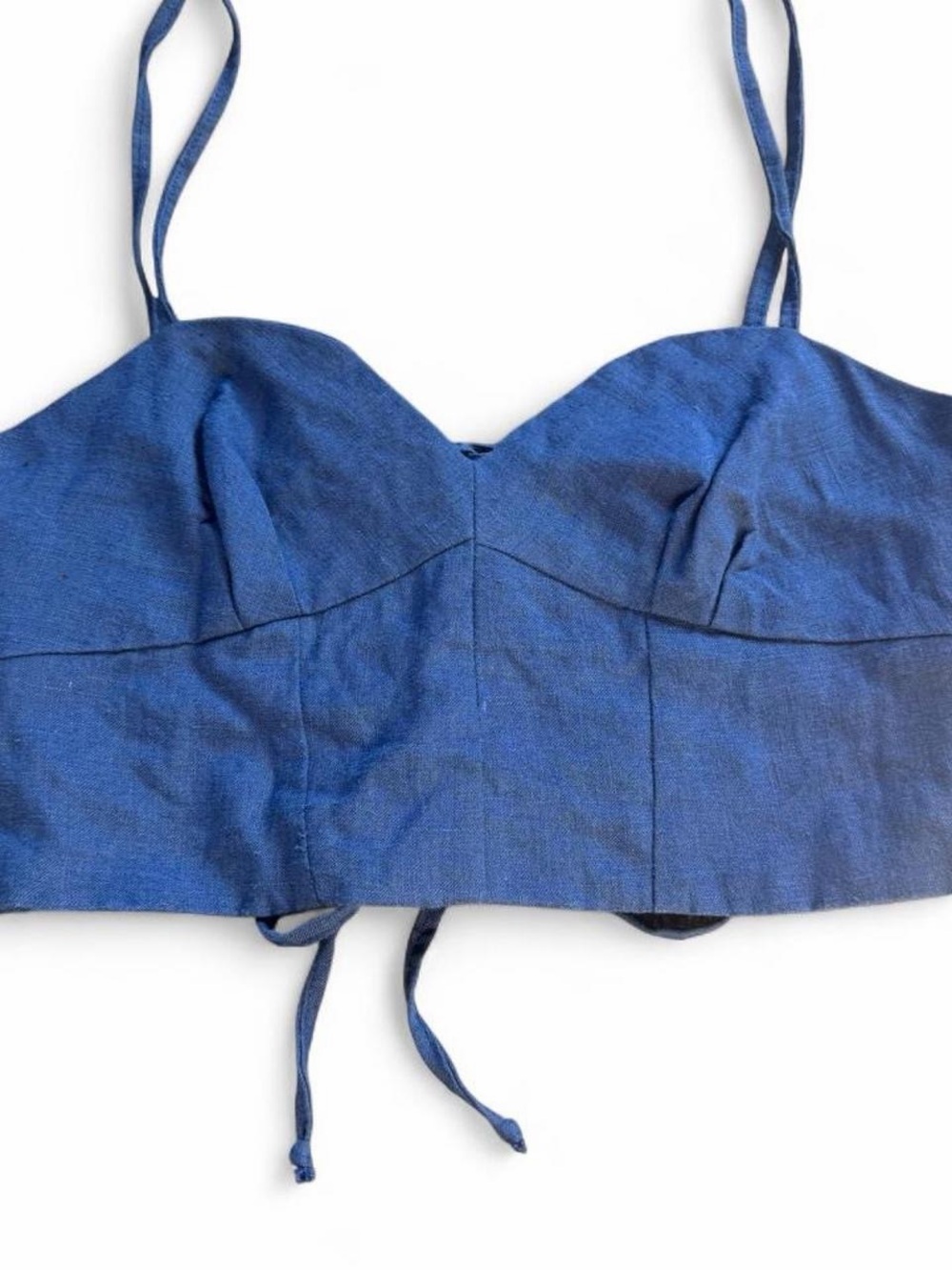 Amalka navy blue linen corset top with tie back